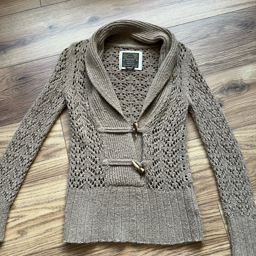 Old Navy Cardigan Women XS Brown Excellent Vintage Y2K Shawl Toggle Pointelle